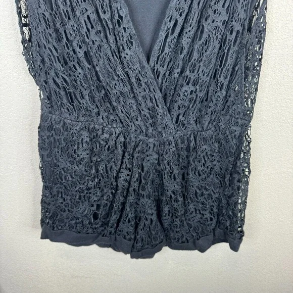 Thakoon Romper Women's 4 Black Lined 100% Cotton Surplice Neck Plunge Crochet - Picture 4 of 13